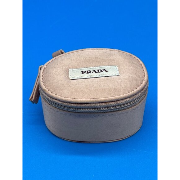 Prada Luxury Oval Jewelry Case Soft Blush Polyester Zippered Storage Box - Picture 2 of 5